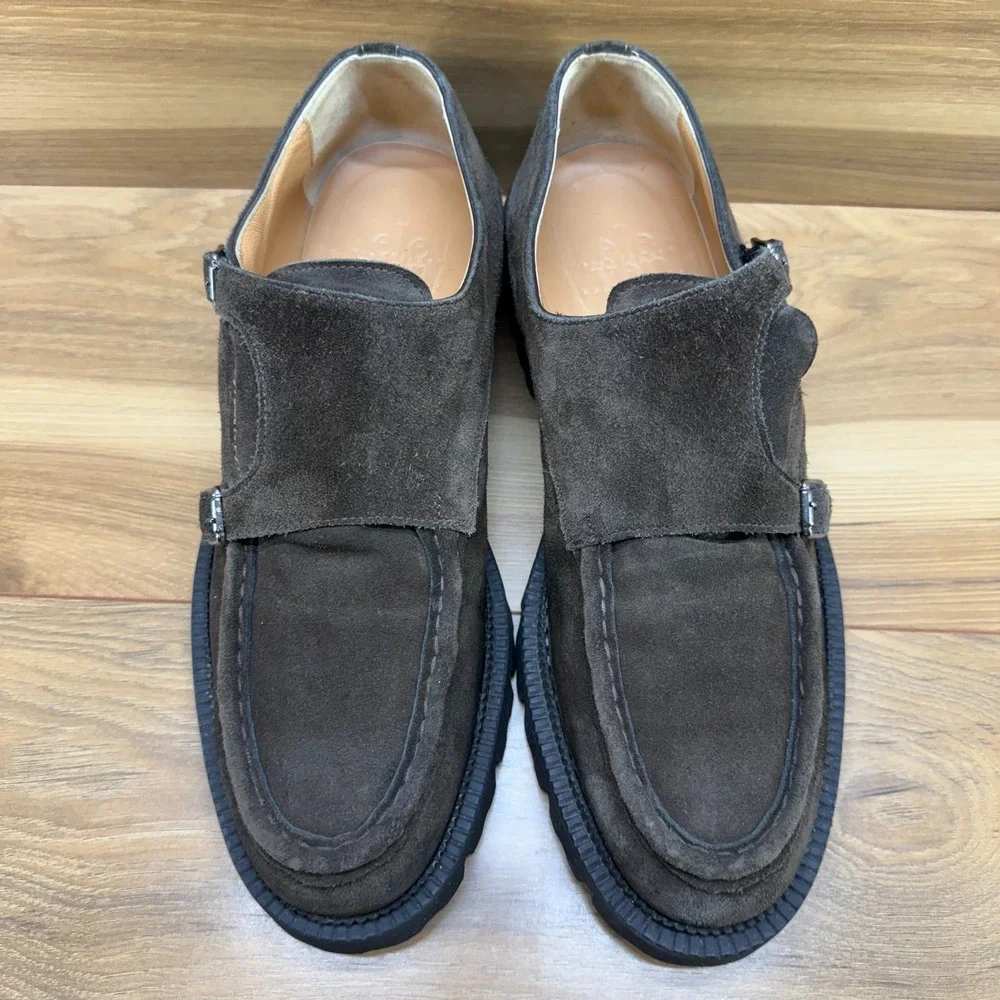 ELEVENTY Mens Double Monk Strap Dress Shoes 12 Moc Toe Brown Suede Lite Soles